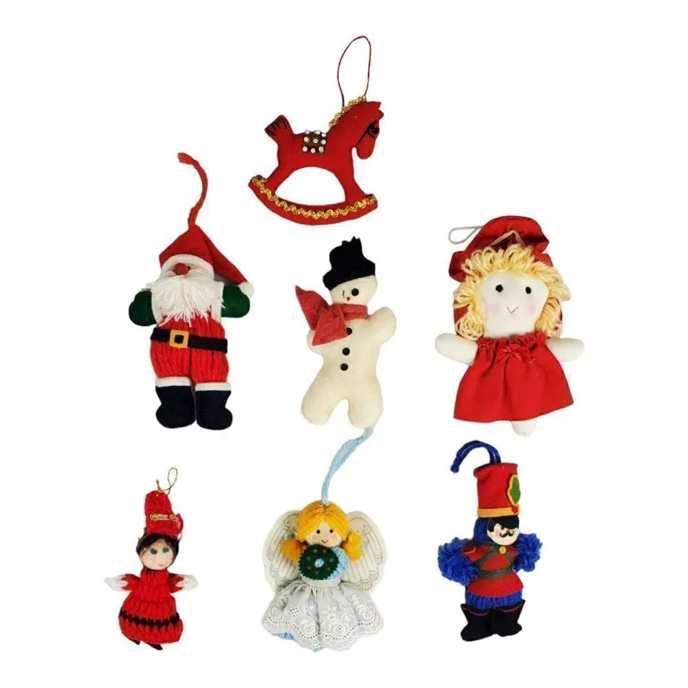 Handmade Christmas Ornaments Lot of 7  Snowman Drummer Boy Angel Holiday Cloth